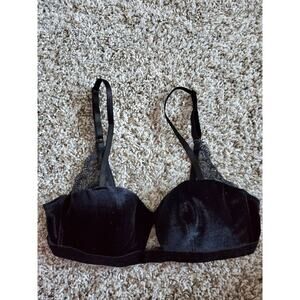 ABS Allen Schwartz Black velvet Wireless Padded Lace Bra, 34B